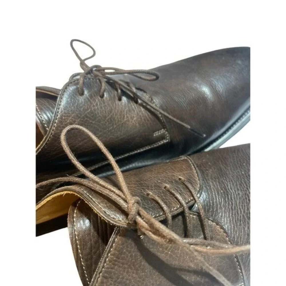 Santoni Mens Brown Leather Derby Shoes Lace Up Textured Made in Italy Size 11 D‎